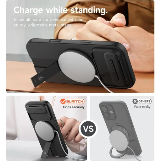 iPhone 17 Air Suritch MagSafe ütésálló tok kihajtható állvánnyal és kameravédővel fekete - 8