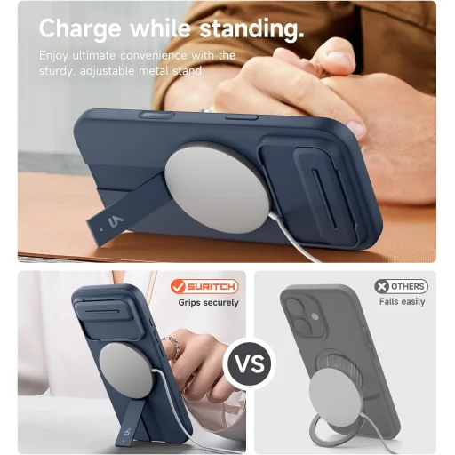 iPhone 17 Air Suritch MagSafe ütésálló tok kihajtható állvánnyal és kameravédővel kék - 8