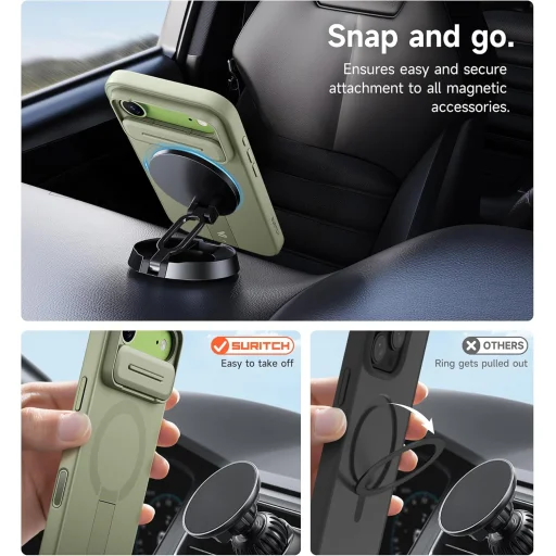 iPhone 17 Air Suritch MagSafe ütésálló tok kihajtható állvánnyal és kameravédővel zöld - 5