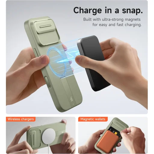 iPhone 17 Air Suritch MagSafe ütésálló tok kihajtható állvánnyal és kameravédővel zöld - 7