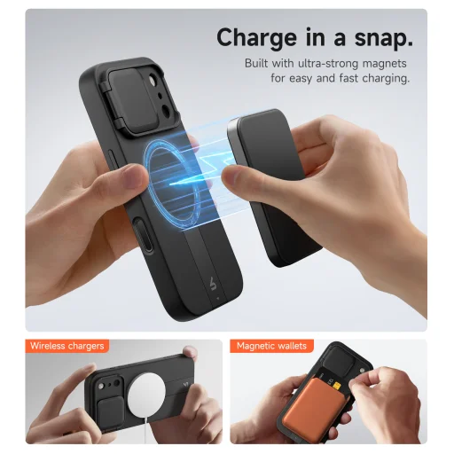 iPhone 17 Pro Max Suritch MagSafe ütésálló tok kihajtható állvánnyal és kameravédővel fekete - 10