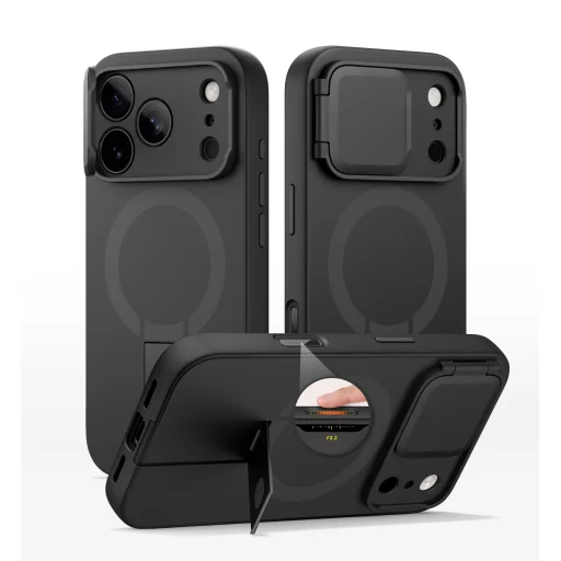 iPhone 17 Pro Max Suritch MagSafe ütésálló tok kihajtható állvánnyal és kameravédővel fekete - 1