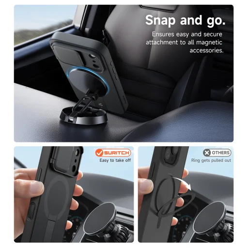 iPhone 17 Pro Max Suritch MagSafe ütésálló tok kihajtható állvánnyal és kameravédővel fekete - 4