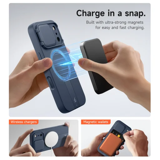 iPhone 17 Pro Max Suritch MagSafe ütésálló tok kihajtható állvánnyal és kameravédővel kék - 9