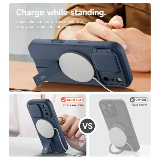 iPhone 17 Pro Max Suritch MagSafe ütésálló tok kihajtható állvánnyal és kameravédővel kék - 8