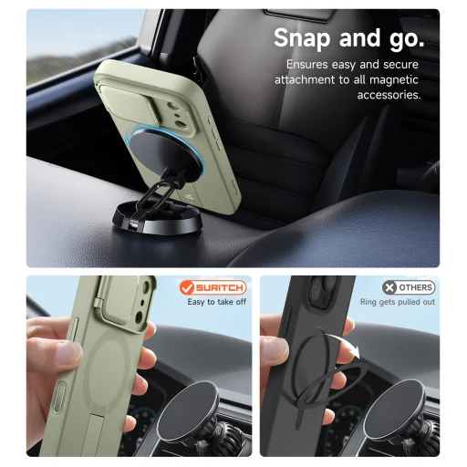 iPhone 17 Pro Suritch MagSafe ütésálló tok kihajtható állvánnyal és kameravédővel zöld - 2