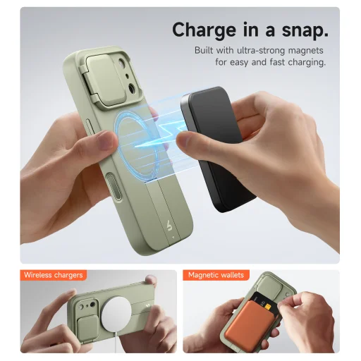 iPhone 17 Pro Suritch MagSafe ütésálló tok kihajtható állvánnyal és kameravédővel zöld - 7