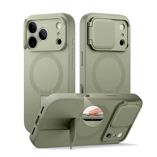 iPhone 17 Pro Suritch MagSafe ütésálló tok kihajtható állvánnyal és kameravédővel zöld - 1