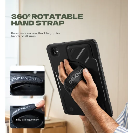 iPad Pro 11 2024 Dexnor 360 fokos forgó tok Apple Pencil tartóval fekete ütésálló - 6