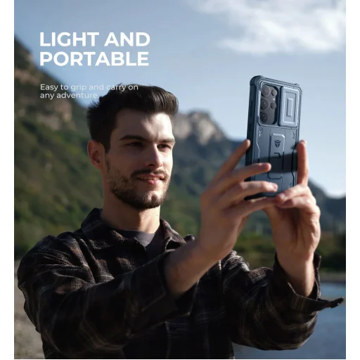 Samsung Galaxy S24 Ultra Dexnor 360 ütésálló tok kihajtható állvánnyal és kameravédővel kék - 3