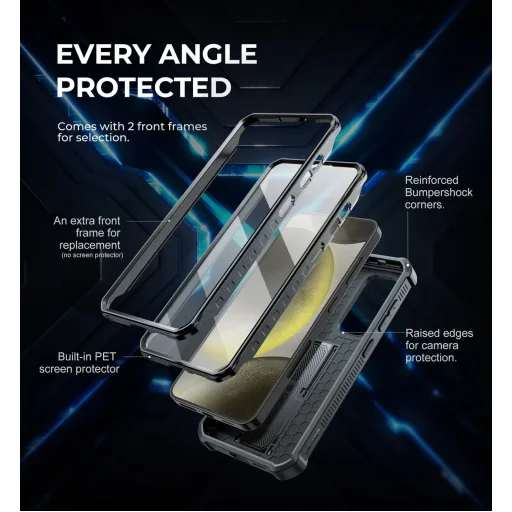 Samsung Galaxy S24 Dexnor 360 ütésálló tok kihajtható állvánnyal és kameravédővel fekete - 6