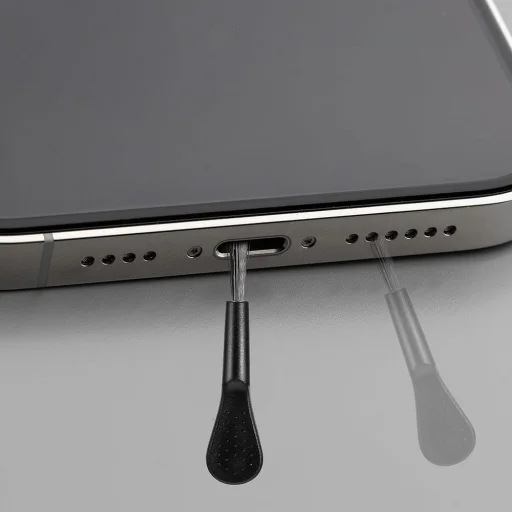 Type-C, Alumínium, Puha Szilikon Techsuit (4 db-os) Anti-Porzáró Dugó Fedél PortShieldX (AD1) Telefon Tisztító Kefével - Fekete/Fehér - 4