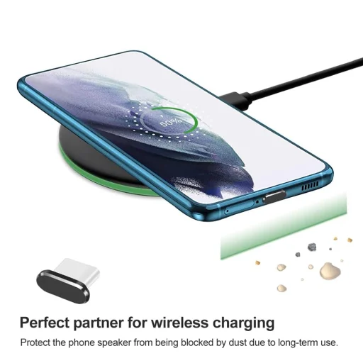 Type-C, Alumínium, Puha Szilikon Techsuit (4 db-os) Anti-Porzáró Dugó Fedél PortShieldX (AD1) Telefon Tisztító Kefével - Fekete/Fehér - 5