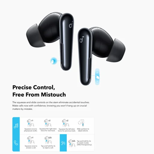 Wireless Earbuds SoundCore Liberty 4 Pro NC (A3954GF1) - Bluetooth 5.3, ANC, Hi-Res Hang, LDAC, TWS - Fényes Fekete Anker - 5