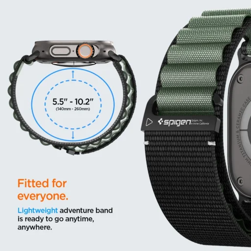 Apple Watch 6 / 7 / 8 / 9 / 10 / 11 / SE / Ultra 1 / 2 (44 / 45 / 46 / 49 mm) Spigen Wbf1 szíj, fekete/zöld - 12