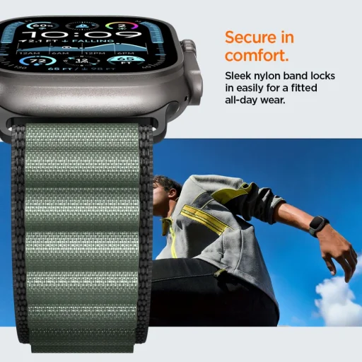 Apple Watch 6 / 7 / 8 / 9 / 10 / 11 / SE / Ultra 1 / 2 (44 / 45 / 46 / 49 mm) Spigen Wbf1 szíj, fekete/zöld - 13