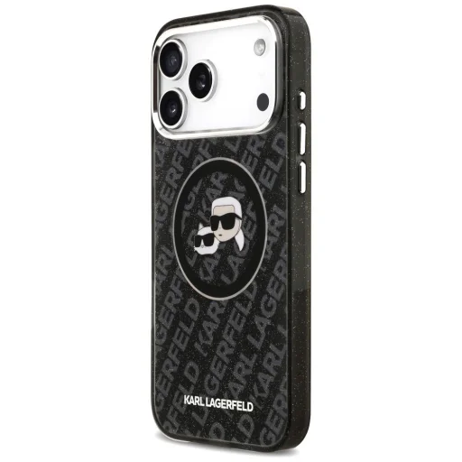 iPhone 17 Pro Max Karl Lagerfeld IML Glitter Karl & Choupette Logo hláv MagSafe čierny kryt - 2
