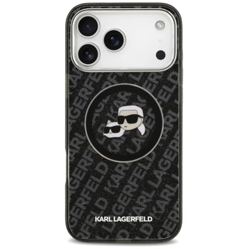 iPhone 17 Pro Max Karl Lagerfeld IML Glitter Karl & Choupette Logo hláv MagSafe čierny kryt - 3