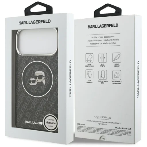 iPhone 17 Pro Max Karl Lagerfeld IML Glitter Karl & Choupette Logo hláv MagSafe čierny kryt - 8