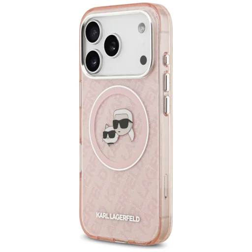iPhone 17 Pro Karl Lagerfeld IML Glitter Karl & Choupette Fejek Logó MagSafe tok Rózsaszín tok, - 2