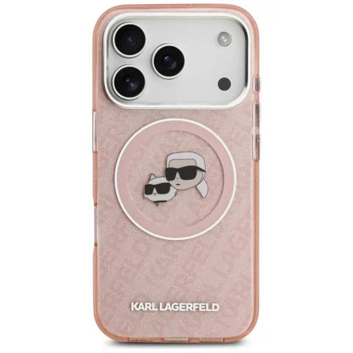 iPhone 17 Pro Karl Lagerfeld IML Glitter Karl & Choupette Fejek Logó MagSafe tok Rózsaszín tok, - 3