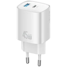 USAMS CC290 T66 45W GaN 1xUSB-A 1xUSB-C töltő, ezüst