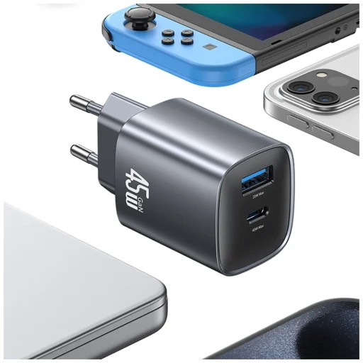 USAMS CC290 T66 45W GaN 1xUSB-A 1xUSB-C töltő, ezüst - 4