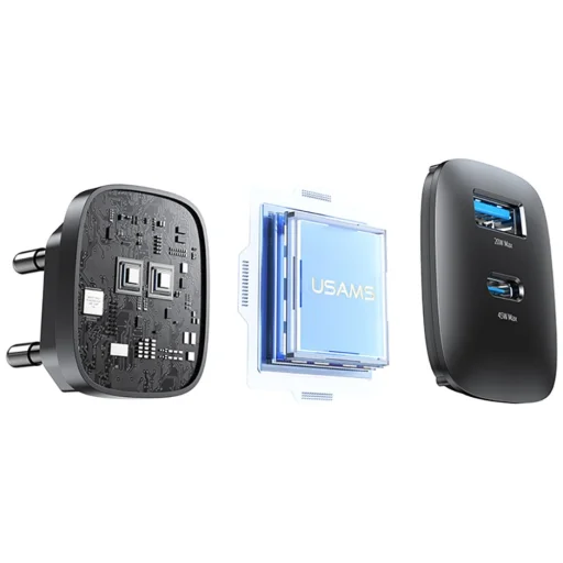 USAMS CC290 T66 45W GaN 1xUSB-A 1xUSB-C töltő, ezüst - 6