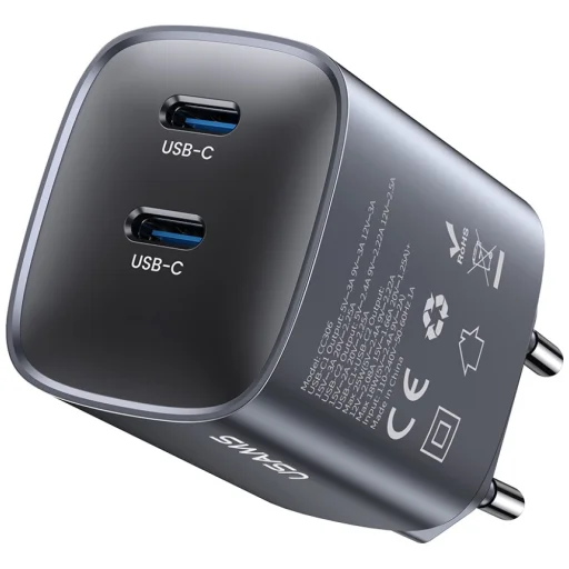USAMS CC305 T66 45W GaN 2xUSB-C fali töltő matt - 2
