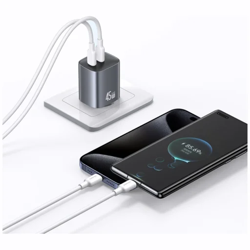 USAMS CC305 T66 45W GaN 2xUSB-C fali töltő matt - 4