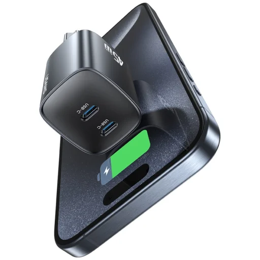 USAMS CC305 T66 45W GaN 2xUSB-C fali töltő matt - 6