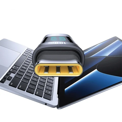 USB-C - USB-C Adapter Digitális Kijelzővel 100W szürke acél/alumínium (USAMS US-SJ682 AU18) - 5