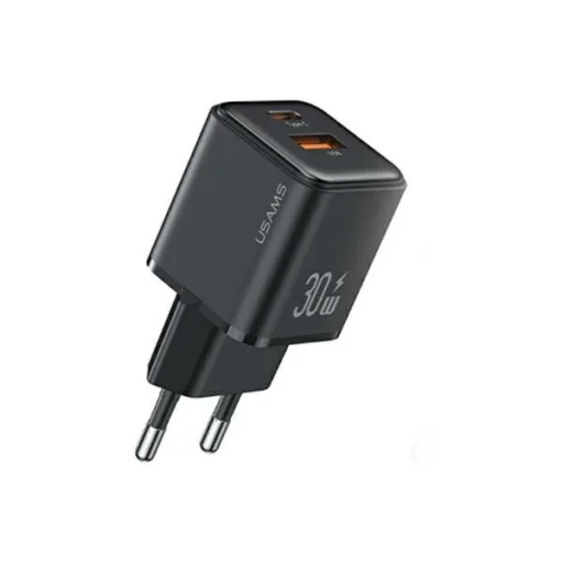 USAMS fali töltő 1xUSB+1xUSB-C PD 30W 3A (csak fej) PD3.0 Gyorstöltés fekete X-ron Series CC187T - 1