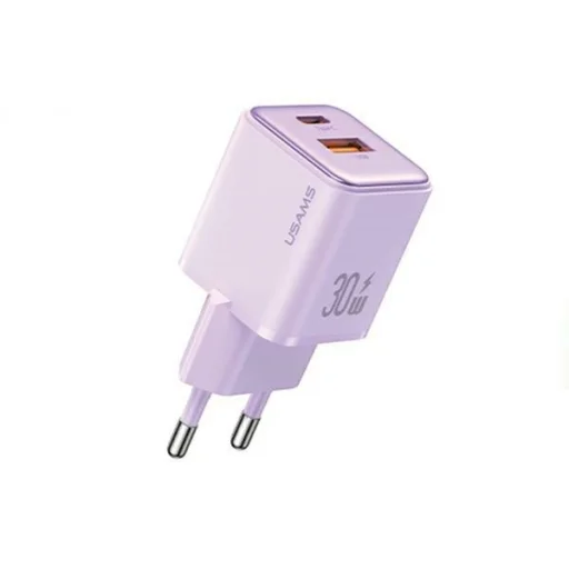 USAMS töltő 1xUSB+1xUSB-C PD30W 3A (csak fej) PD3.0 Gyors töltés lila X-ron Sorozat - 1