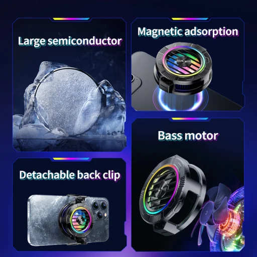 iOS és Android Techsuit Phone Cooler (P66) - Mágneses, RGB világítással, levehető csipesszel - Fekete - 3