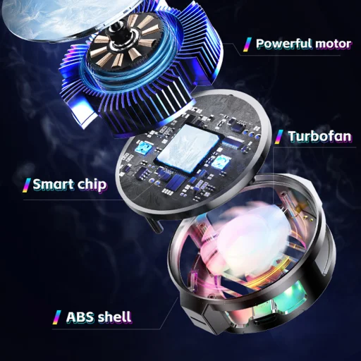 iOS és Android Techsuit Phone Cooler (P66) - Mágneses, RGB világítással, levehető csipesszel - Fekete - 4