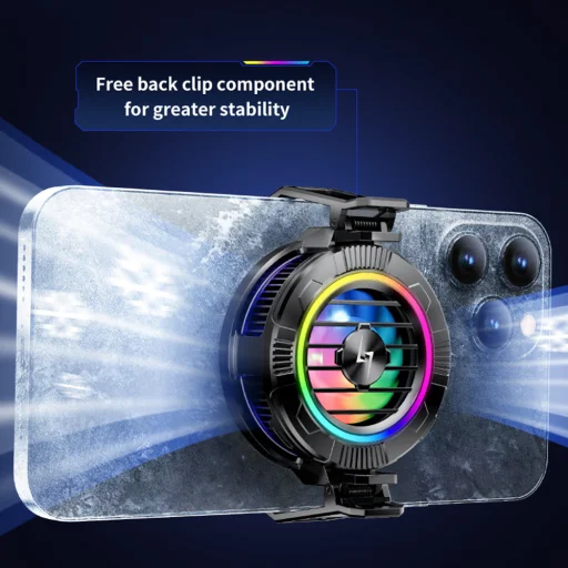 iOS és Android Techsuit Phone Cooler (P66) - Mágneses, RGB világítással, levehető csipesszel - Fekete - 6