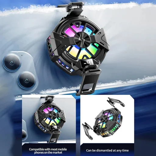 iOS és Android Fekete Techsuit - Phone Cooler (P60) - Mágneses, RGB Fények, Hőmérséklet Kijelző, Alacsony zajszint, Két sebesség - 3