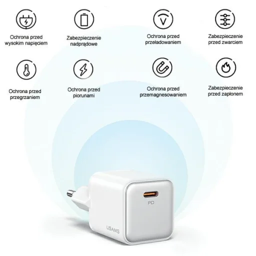 USB-C PD30W 3A hálózati töltőfej, fehér - USAMS X-Ron Series CC186TC02 - 6