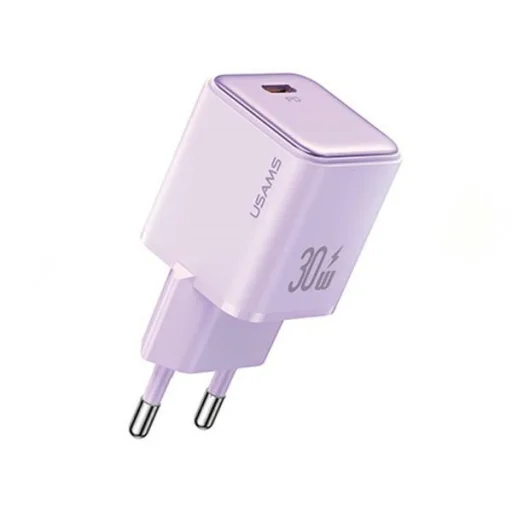 USAMS 1xUSB-C PD30W 3A Hálózati USB-C töltő adapter (csak fej) PD3.0 Gyors töltés lila X-ron sorozat CC186 - 1