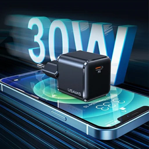 USAMS Falitöltő 1xUSB-C T45 mini 30W (csak fej) PD3.0 Gyors Töltés fekete CC148TC01 (US-CC14) - 7