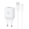 USAMS Töltő 2xUSB 18W + Lightning/USB-A kábel Gyors Töltés fehér sorozat HC HCXLTZ01 thumbnail
