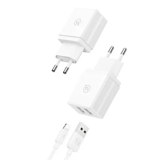 USAMS Töltő 2xUSB 18W + Lightning/USB-A kábel Gyors Töltés fehér sorozat HC HCXLTZ01 - 2