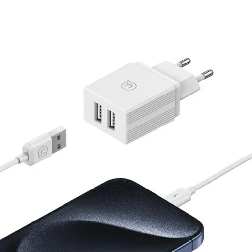 USAMS Töltő 2xUSB 18W + Lightning/USB-A kábel Gyors Töltés fehér sorozat HC HCXLTZ01 - 4
