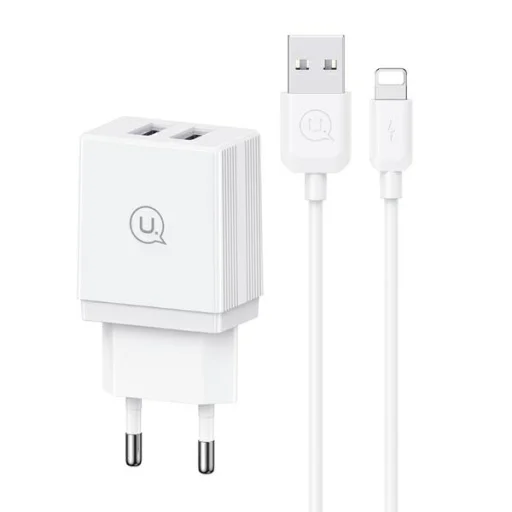 USAMS Töltő 2xUSB 18W + Lightning/USB-A kábel Gyors Töltés fehér sorozat HC HCXLTZ01 - 1