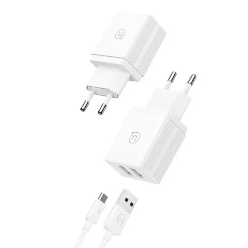 USAMS Töltő 2xUSB-A + Micro/USB-A Gyors töltő kábel fehér sorozat HC HCXLTZ02 - 2