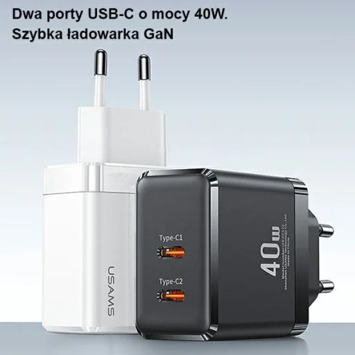 USAMS fali töltő 2xUSB-C T54 GaN 40W (csak fej) PD Gyors Töltés fehér CC172TC02 (US-CC172) - 2