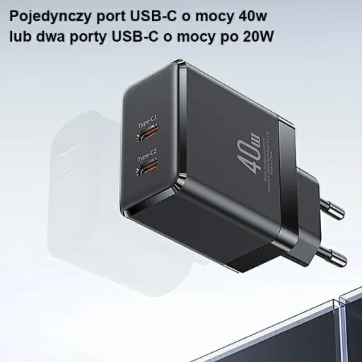 USAMS fali töltő 2xUSB-C T54 GaN 40W (csak fej) PD Gyors Töltés fehér CC172TC02 (US-CC172) - 4