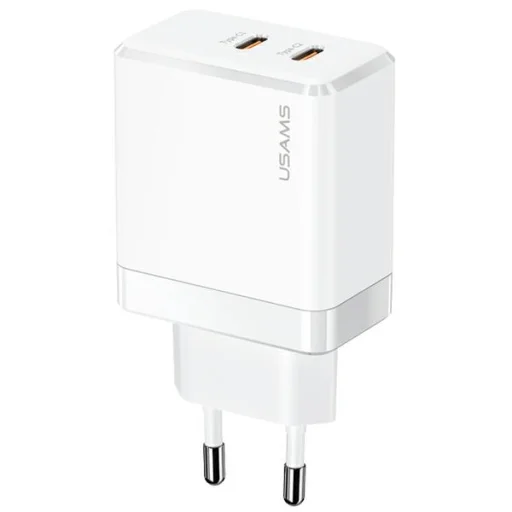 USAMS fali töltő 2xUSB-C T54 GaN 40W (csak fej) PD Gyors Töltés fehér CC172TC02 (US-CC172) - 1
