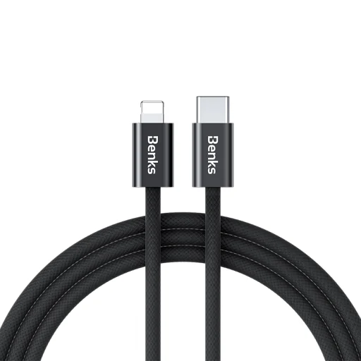 BenksCable D46 fonott - Type C - Lightning - PD 27W 3A 2 méter fekete - 1